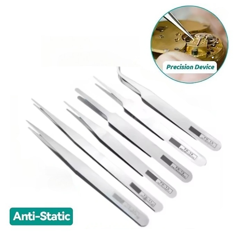 Model Kit Tweezers - 6Pcs Anti-static Stainless Steel Tweezers Set