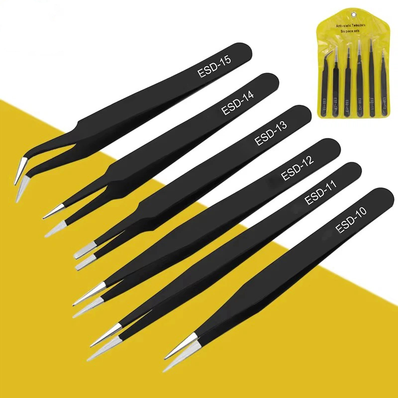 Model Kit Tweezers - 6pcs anti-static stainless steel tweezers set